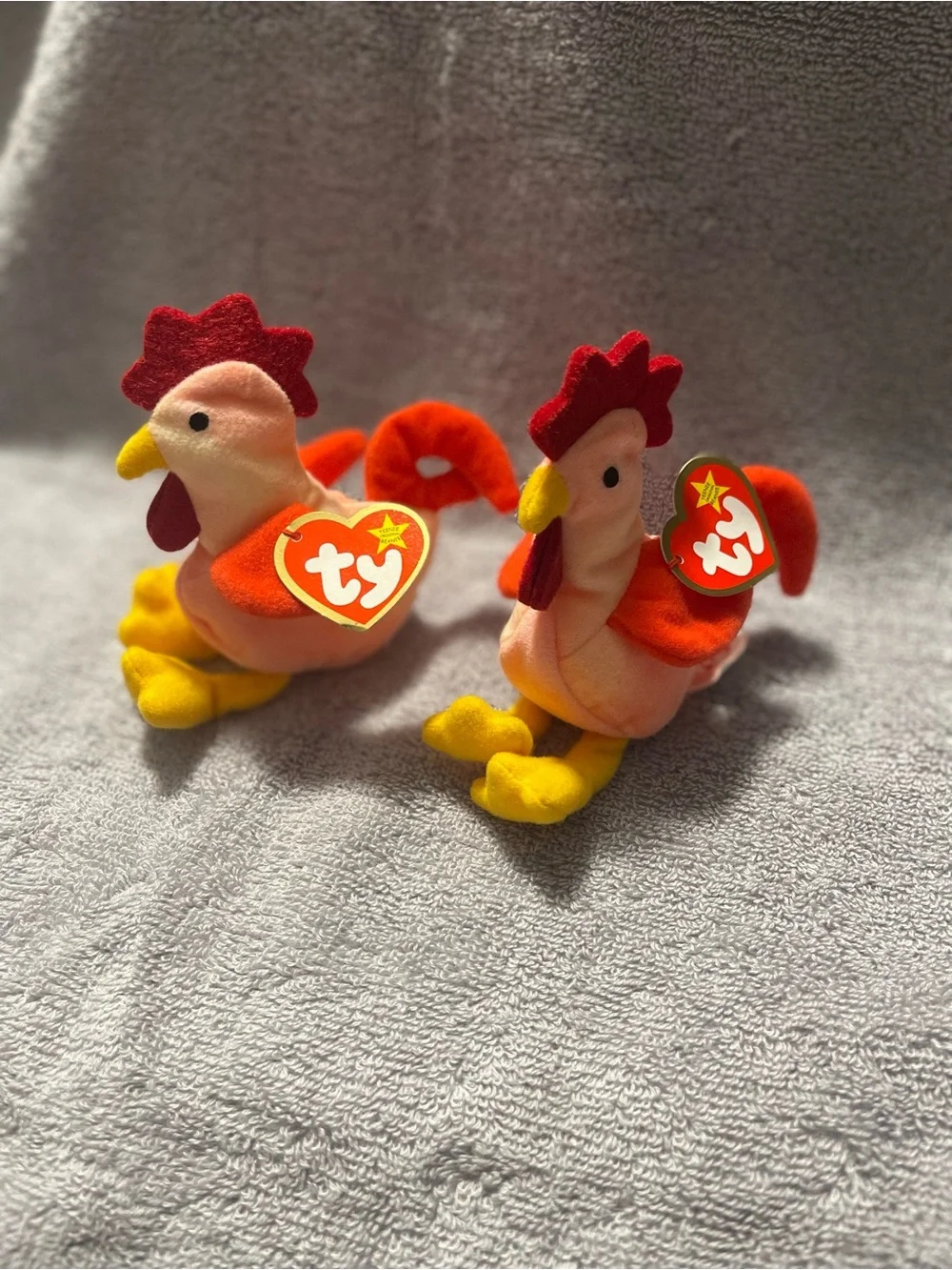 Ty Plush Rooster Pair - Red, Orange & Yellow “Strut the rooster” 🐔 🐓